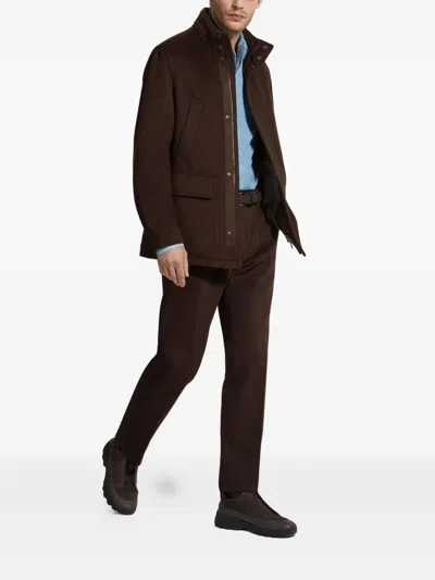 Zegna Oasi Cashmere Elements Car Coat In Brown