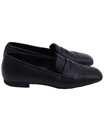 Khaite Square-toe Penny Loafers In Black Leather In Blue