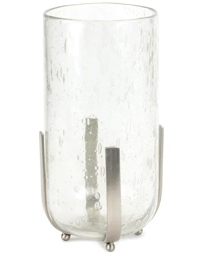 Melrose International Bubbled Glass Vase Candle Hurricane With Metal Stand In Transparent