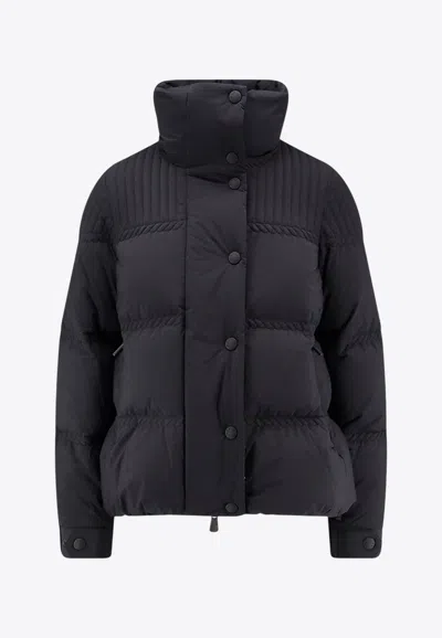 Moncler High Collar Quilted Nylon Outerwear In Black