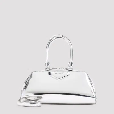 Givenchy Small Antigona East-west Laminated Leather Handbag In Silver