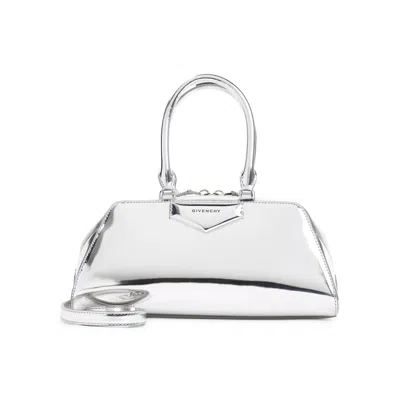 Givenchy Small Antigona East-west Laminated Leather Handbag In Silver