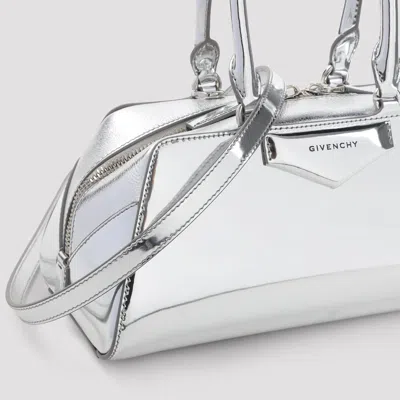 Givenchy Small Antigona East-west Laminated Leather Handbag In Silver