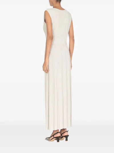 D Exterior D.exterior Beige Pleated Maxi Dress In White