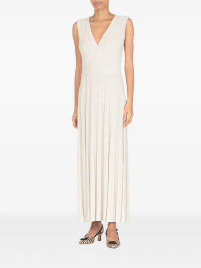 D Exterior D.exterior Beige Pleated Maxi Dress In White