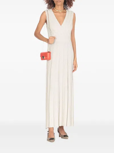 D Exterior D.exterior Beige Pleated Maxi Dress In White