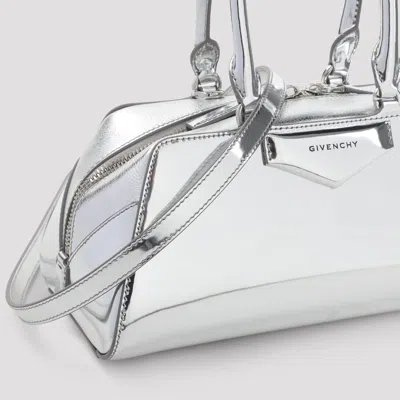 Givenchy Small Antigona East-west Laminated Leather Handbag In Silver