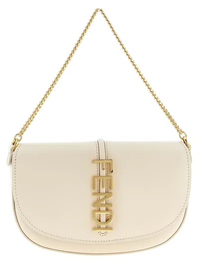 Fendi Graphy Leather Wallet On Chain In Neutral