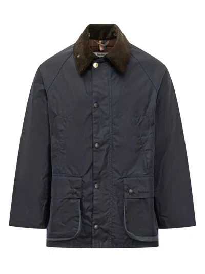Barbour X Paul Smith Blue Waxed Jacket With Velvet Collar In Blue