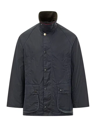Barbour X Paul Smith Blue Waxed Jacket With Velvet Collar In Blue