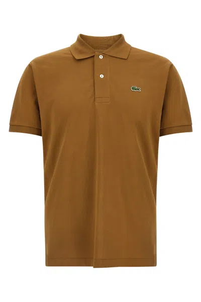 Lacoste Polo Shirt With Logo Patch And Collar In Brown