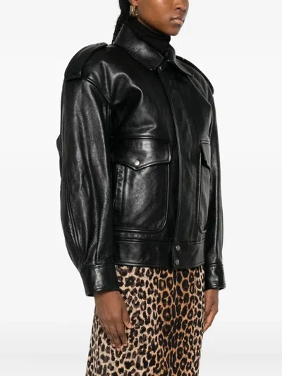 Saint Laurent Flap-pocket Leather Jacket In Black