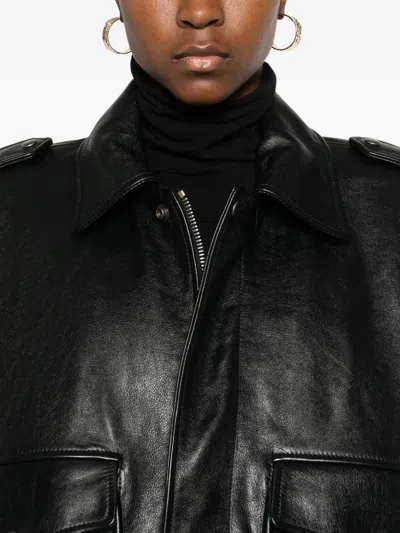 Saint Laurent Flap-pocket Leather Jacket In Black
