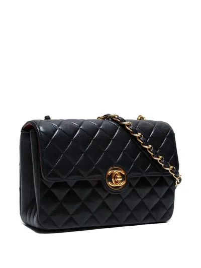 Pre-owned Chanel 1989-1991 Quilted Chain Small Classic Flap Shoulder Bag In Black
