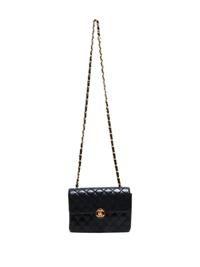 Pre-owned Chanel 1989-1991 Quilted Chain Small Classic Flap Shoulder Bag In Black