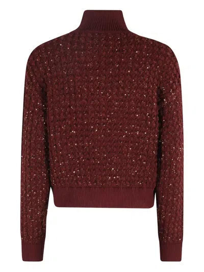 Elisabetta Franchi Cable-knit Tricot Sweater With Sequined Inserts In Red