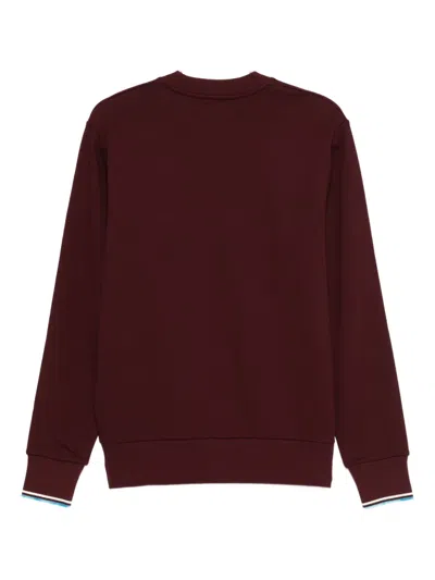 Fred Perry Bordeaux Crewneck Sweatshirt With Contrasting Double-tipped Cuffs In Brown