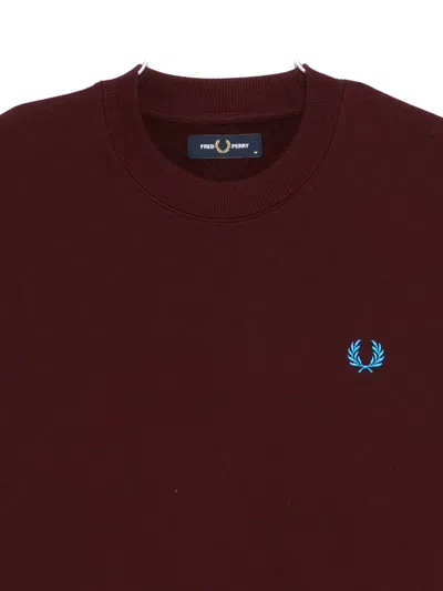 Fred Perry Bordeaux Crewneck Sweatshirt With Contrasting Double-tipped Cuffs In Brown