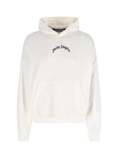 Palm Angels Oversized Hoodie With Drawstring Hood And Logo Accents In White