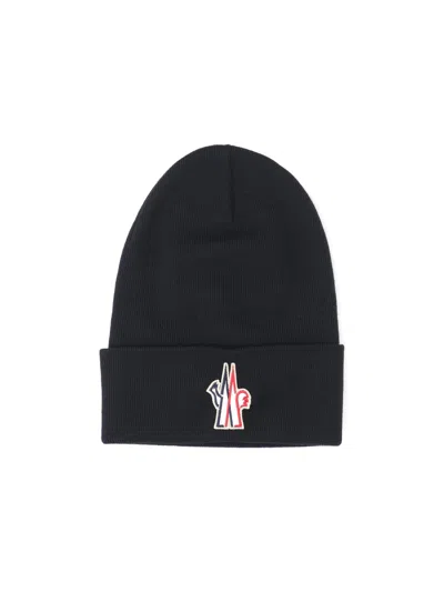 Moncler Grenoble Logo Patch Virgin Wool Beanie In Black