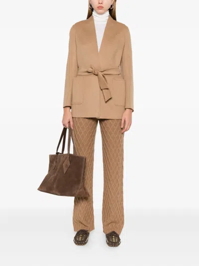 Max Mara Belted Cardigan Jacket Pockets In Brown