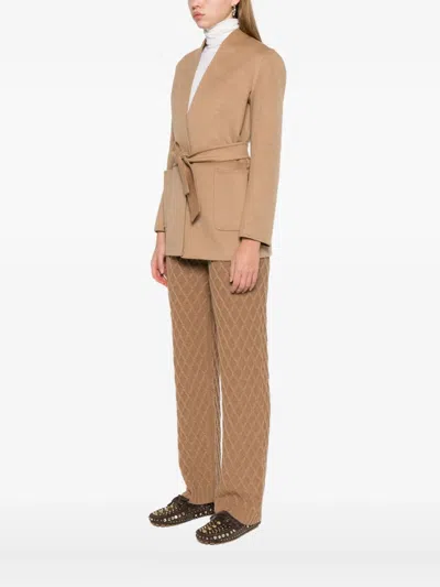 Max Mara Belted Cardigan Jacket Pockets In Brown