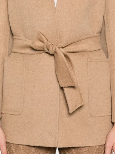 Max Mara Belted Cardigan Jacket Pockets In Brown