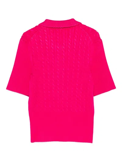 Lacoste Cable-knit Polo Top In Pink