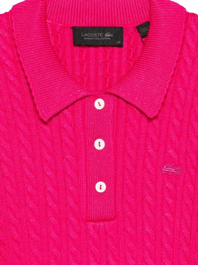 Lacoste Cable-knit Polo Top In Pink