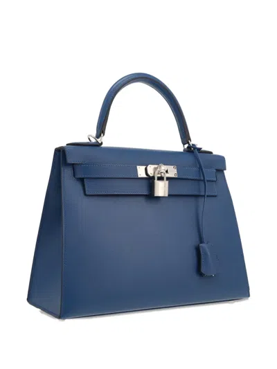 Pre-owned Hermes 2025 Kelly 28 Handbag In Blue