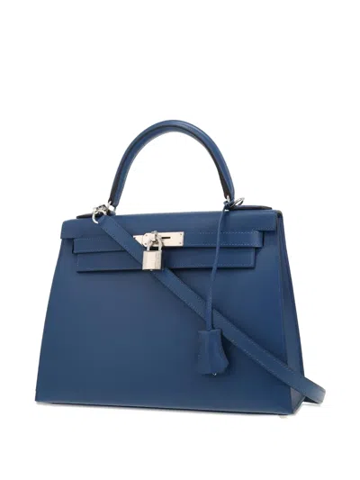 Pre-owned Hermes 2025 Kelly 28 Handbag In Blue