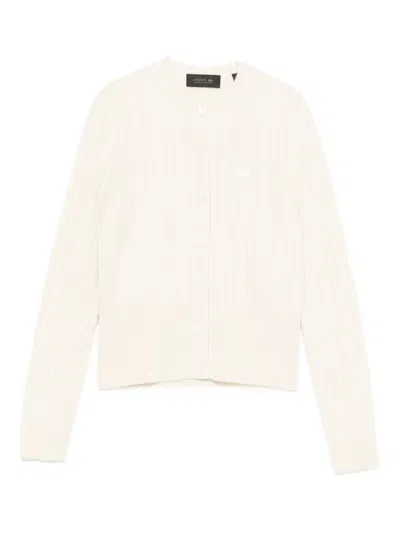 Lacoste Runway Cashmere Cable Knit Cardigan In Neutral