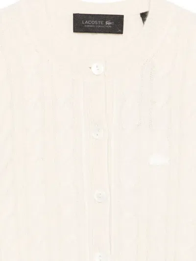 Lacoste Runway Cashmere Cable Knit Cardigan In Neutral