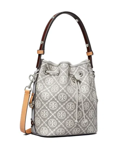 Tory Burch Mini T Monogram Jacquard Utility Bucket Bag In Gray