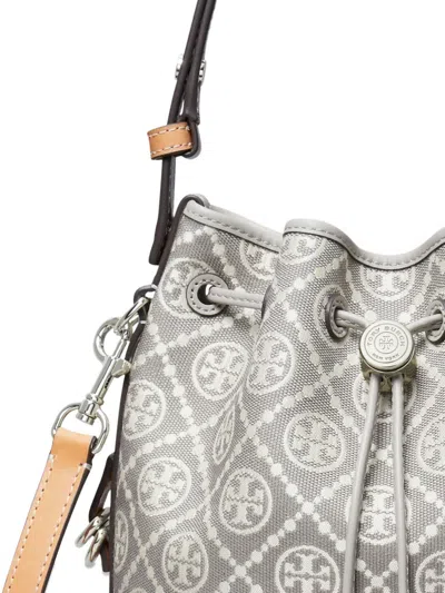 Tory Burch Mini T Monogram Jacquard Utility Bucket Bag In Gray