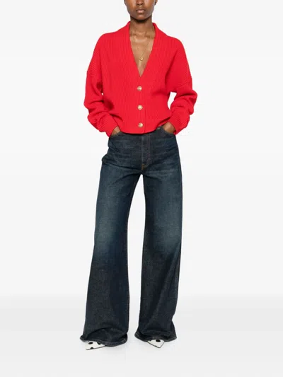 Alice And Olivia Holden Foldback Cardigan In Red