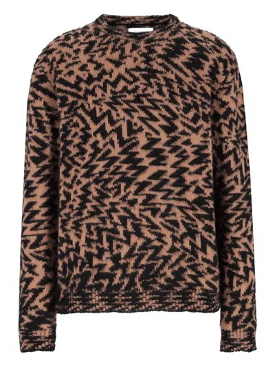 Laneus Abstract-pattern Crew-neck Sweater In Brown