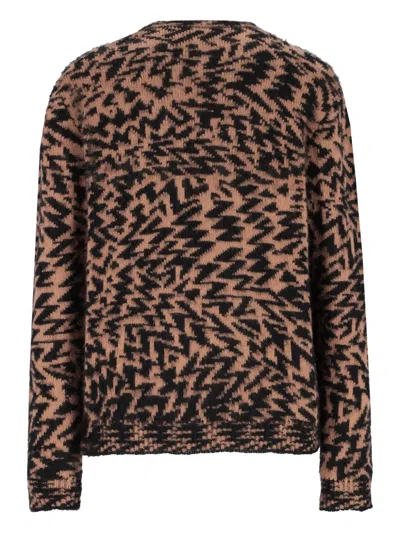 Laneus Abstract-pattern Crew-neck Sweater In Brown