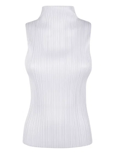 Issey Miyake Basics Pleated Funnel-neck Top In Gray