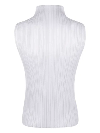 Issey Miyake Basics Pleated Funnel-neck Top In Gray