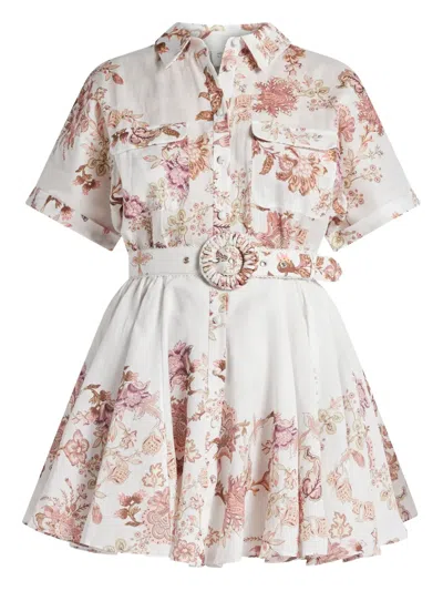 Hemant & Nandita Diza Floral Belted Mini Dress In White