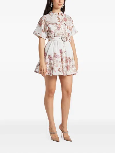 Hemant & Nandita Diza Floral Belted Mini Dress In White