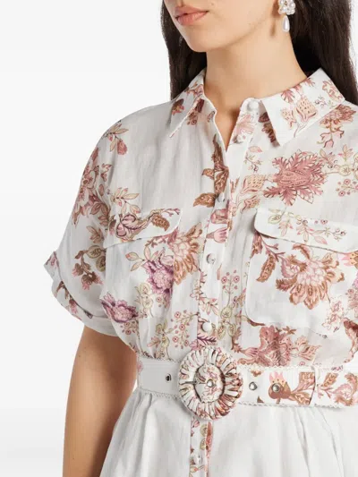 Hemant & Nandita Diza Floral Belted Mini Dress In White