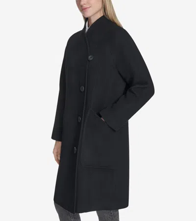 Cole Haan Asymmetric Closure Chevron Texture Wool Blend Coat In Multi