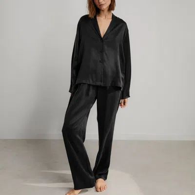 Lunya Washable Silk Long Sleeve Pant Set In Black