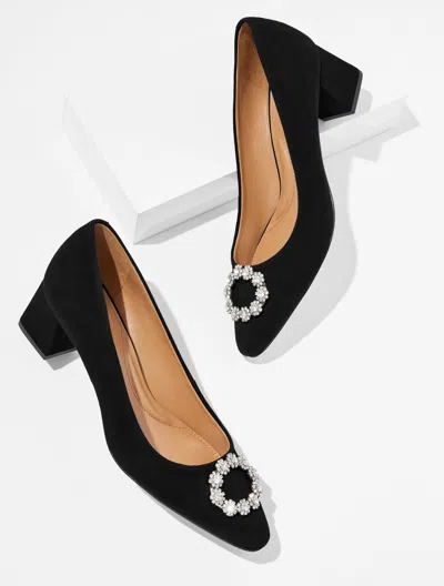 Talbots Kayla Embellished Suede Block Heel Pumps - Black - 10m  In Black