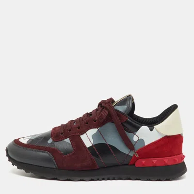 Pre-owned Valentino Garavani Multicolor Camouflage Canvas Suede And Leather Rockrunner Sneakers Size 41.5