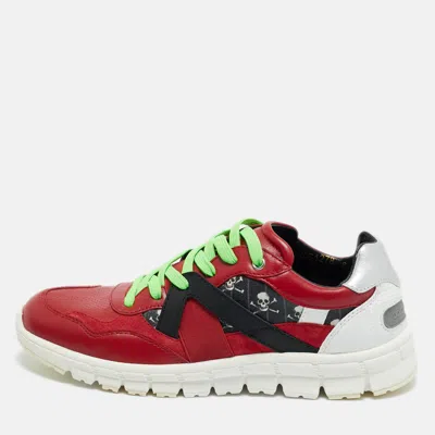 Pre-owned Dolce & Gabbana Multicolor Leather And Skull And Crossbone Print Canvas Jamaica Sneakers Size 40
