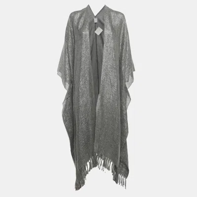 Pre-owned Brunello Cucinelli Grey Lurex Linen Fringed Cape One Size In Gray