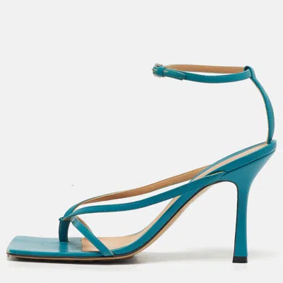 Pre-owned Bottega Veneta Blue Leather Stretch Ankle Strap Sandals Size 39
